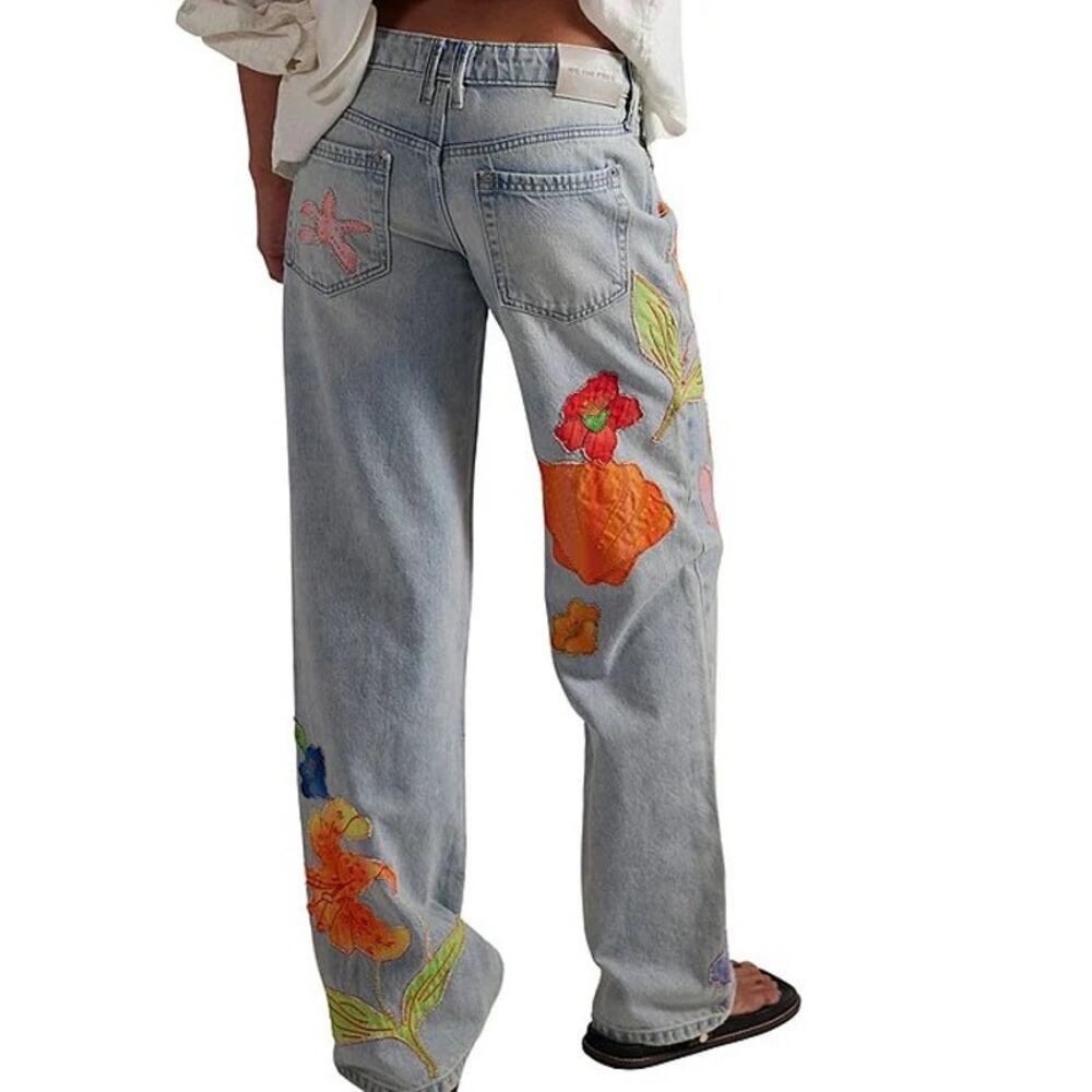 Free People We The Free Surfside Patched Low-Rise Denim Jeans New 24 - Picture 4 of 7